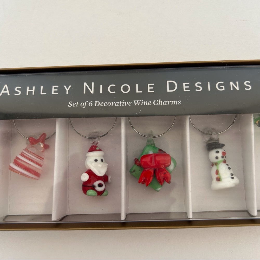 ASHLEY NICOLE DESIGNS CHRISTMAS WINE CHARMS BOX OF 6 NWT
